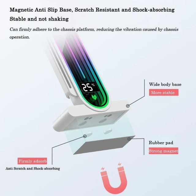 Alt view image 7 of 7 - Graphics Card GPU Support Bracket, Height Adjustable RGB GPU Stand with Temperature Display, 5V 3PIN Video Card Support Holder, Anti Sag Bracket & Magnetic Base for PC Graphics Cards - White