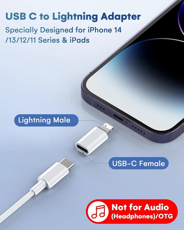 Alt view image 6 of 7 - 2-Pack MFi Certified USB C to Lightning Adapter, 27W Fast Charging & Data Sync, For iPhone 14/13/12/Pro/Max,iPad,AirPods, With Anti-Loss Lanyard,20000+Plug, Not for Audio/OTG