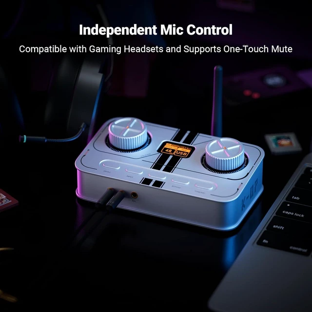 Alt view image 3 of 7 - Fosi Audio K7 DAC Headphone Amp, Desktop Headphone Amplifier for Gaming PC PS5 Switch, PCM 384kHz/32bit, 2100mW, USB C/Bluetooth aptX HD LL/Optical/Coaxial/Mic Input, 4.4mm Balanced/3.5mm/RCA Output