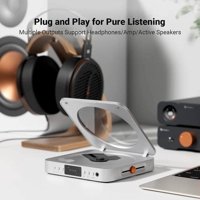 Alt view image 3 of 7 - Fosi Audio Merak CD Player Portable Home Audio Desktop HiFi Without Speaker, CD Ripping, Remote Control, OLED Display, USB-A, 3.5mm Headphone Jack, LINE, OPT, 12V Trigger, DC 5V / 2A