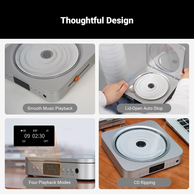 Alt view image 4 of 7 - Fosi Audio Merak CD Player Portable Home Audio Desktop HiFi Without Speaker, CD Ripping, Remote Control, OLED Display, USB-A, 3.5mm Headphone Jack, LINE, OPT, 12V Trigger, DC 5V / 2A