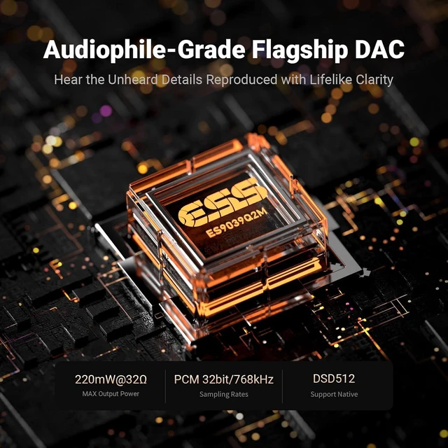 Alt view image 4 of 7 - Fosi Audio USB-C DAC HiFi Amp Dongle, Portable Headphone Amplifier with 7.1 Spatial Audio, ES9039Q2M XMOS Powered, DSD512, 3.5mm Single 4.4mm Balanced for PC/Phone/ PS5/ Switch Black