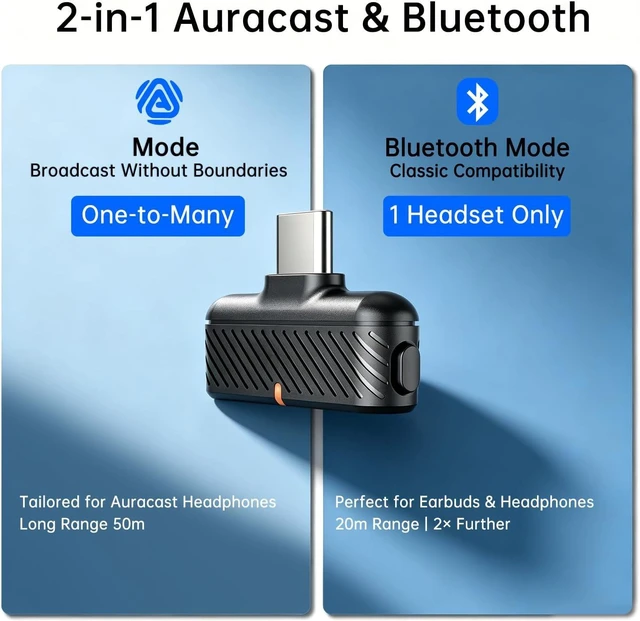 Alt view image 7 of 7 - USB-C Bluetooth Dongle Adapter for PC & PS5 with LE Audio, Wireless Transmitter with LC3 & aptX HD Adaptive, One-to-Many Broadcast to Auracast Headphones, Speakers