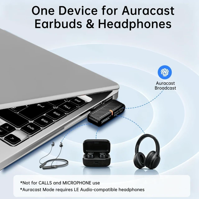 Alt view image 5 of 7 - USB-C Bluetooth Dongle Adapter for PC & PS5 with LE Audio, Wireless Transmitter with LC3 & aptX HD Adaptive, One-to-Many Broadcast to Auracast Headphones, Speakers