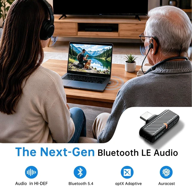 Alt view image 6 of 7 - USB-C Bluetooth Dongle Adapter for PC & PS5 with LE Audio, Wireless Transmitter with LC3 & aptX HD Adaptive, One-to-Many Broadcast to Auracast Headphones, Speakers
