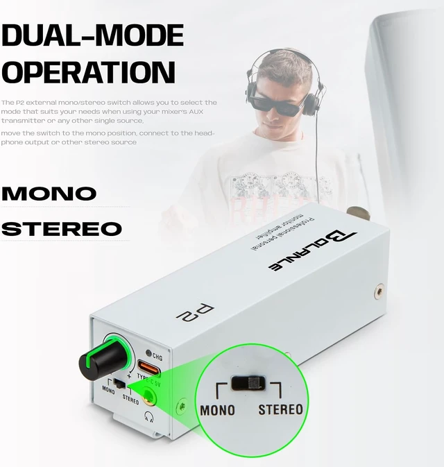 Alt view image 5 of 7 - USB-C Portable in-Ear Monitor Amplifier, 5V DC/AAA Battery , USB-C direct power or charges rechargeable AAA batteries inside; works with standard AAA too - White
