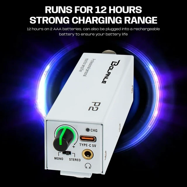 Alt view image 3 of 7 - USB-C Portable in-Ear Monitor Amplifier, 5V DC/AAA Battery , USB-C direct power or charges rechargeable AAA batteries inside; works with standard AAA too - White