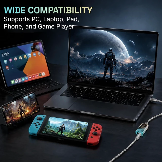Alt view image 4 of 7 - Mini Portable IEM DAC Hi-Fi Decoder Headphone Amplifier Dongle USB-C to 3.5/4.4mm Dual CS43198 Chips, Supports High-Resolution PCM 32bit/384khz DSD 256 Audio, EQ Adjustment and Mic Calls
