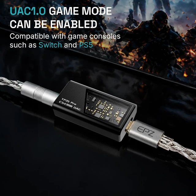 Alt view image 2 of 7 - Mini Portable IEM DAC Hi-Fi Decoder Headphone Amplifier Dongle USB-C to 3.5/4.4mm Dual CS43198 Chips, Supports High-Resolution PCM 32bit/384khz DSD 256 Audio, EQ Adjustment and Mic Calls - Black