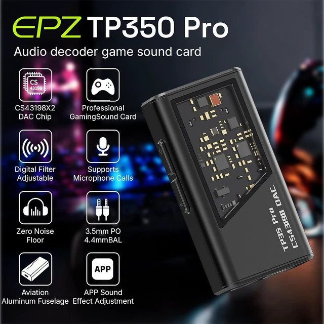 Alt view image 3 of 7 - Mini Portable IEM DAC Hi-Fi Decoder Headphone Amplifier Dongle USB-C to 3.5/4.4mm Dual CS43198 Chips, Supports High-Resolution PCM 32bit/384khz DSD 256 Audio, EQ Adjustment and Mic Calls - Black