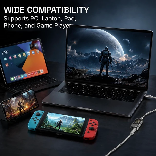 Alt view image 7 of 7 - Mini Portable IEM DAC Hi-Fi Decoder Headphone Amplifier Dongle USB-C to 3.5/4.4mm Dual CS43198 Chips, Supports High-Resolution PCM 32bit/384khz DSD 256 Audio, EQ Adjustment and Mic Calls - Black