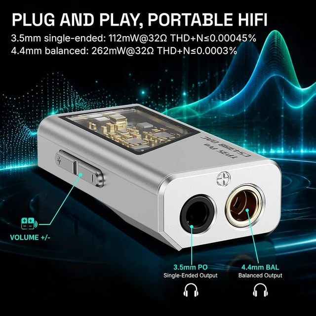 Alt view image 5 of 7 - Mini Portable IEM DAC Hi-Fi Decoder Headphone Amplifier Dongle USB-C to 3.5/4.4mm Dual CS43198 Chips, Supports High-Resolution PCM 32bit/384khz DSD 256 Audio, EQ Adjustment and Mic Calls - White