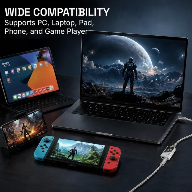 Alt view image 4 of 7 - Mini Portable IEM DAC Hi-Fi Decoder Headphone Amplifier Dongle USB-C to 3.5/4.4mm Dual CS43198 Chips, Supports High-Resolution PCM 32bit/384khz DSD 256 Audio, EQ Adjustment and Mic Calls - White
