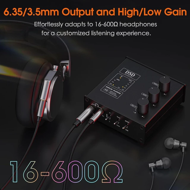 Alt view image 2 of 7 - PC DAC Headphone Amplifier Digital to Analog Converter with USB & Optical Input DSD256 for Amplifiers, Speakers, Mac, Computer (K5)