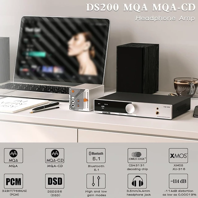 Alt view image 5 of 7 - DAC Headphone Amplifier CS43131×2 Bluetooth 5.1, MQA/MQA-CD Full Decoder 3.5mm/4.4mm Balanced Headphone Output 32bit/768kHz DSD256 USB/BT/Opt/Coax Input for PC Home Audio