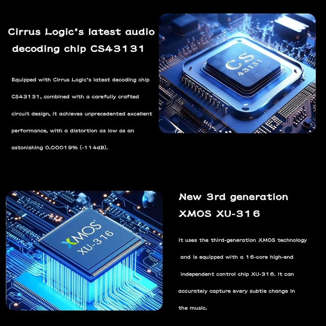 Alt view image 6 of 7 - DAC Headphone Amplifier CS43131×2 Bluetooth 5.1, MQA/MQA-CD Full Decoder 3.5mm/4.4mm Balanced Headphone Output 32bit/768kHz DSD256 USB/BT/Opt/Coax Input for PC Home Audio