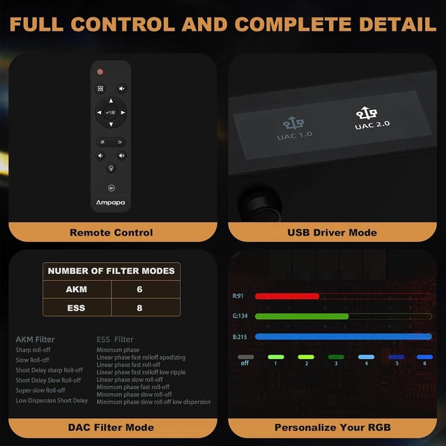 Alt view image 4 of 7 - Digital to Analog Converter: HiFi USB DAC Adapter 768kHz/32bit DSD512, APTX-HD Bluetooth 5.2 Headphone Amp with ESS9039+AK4493 for Home Stereo Amplifiers & Desktop Listening