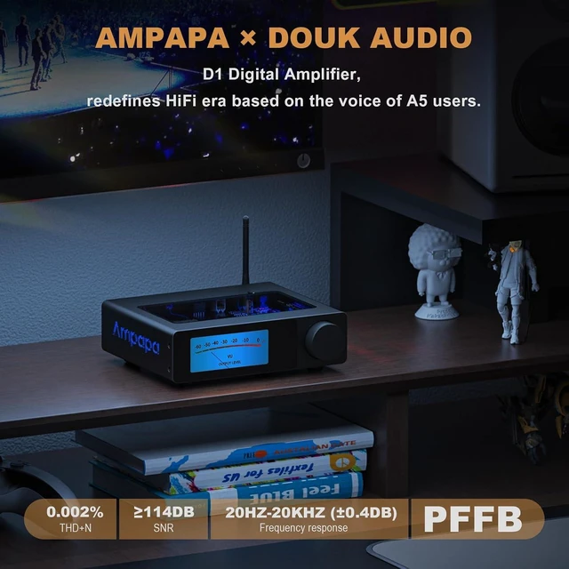 Alt view image 7 of 7 - 2 Channel Bluetooth Amp: HiFi 300W x2 Stereo Amplifier with BT 5.2 | HPF | Digital VU Meter | SUB Pre-Out | TRS Balanced Input | Tone Control & Remote for Home Theater Bookshelf Speakers (D1)
