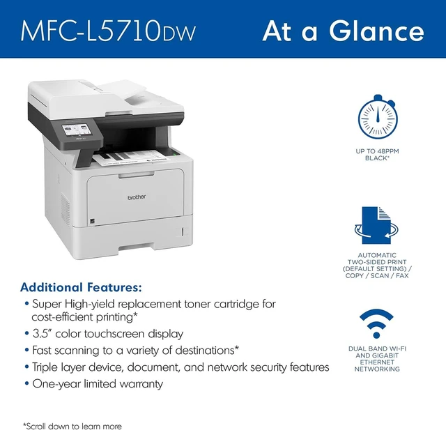 Alt view image 2 of 7 - Brother MFC-L5710DW Business Monochrome Laser All-in-One Printer with Wireless Networking and Duplex Print, Scan, and Copy, Works with Alexa
