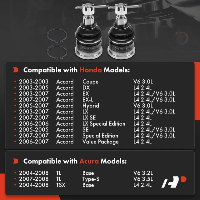 Alt view image 6 of 7 - Front Lower Ball Joint, Compatible with Honda, Acura for Honda Accord 2003-2007 & Acura TSX 2004-2008, TL 2004-2008, Pack of 2, Reinforce Loose Suspension Feel