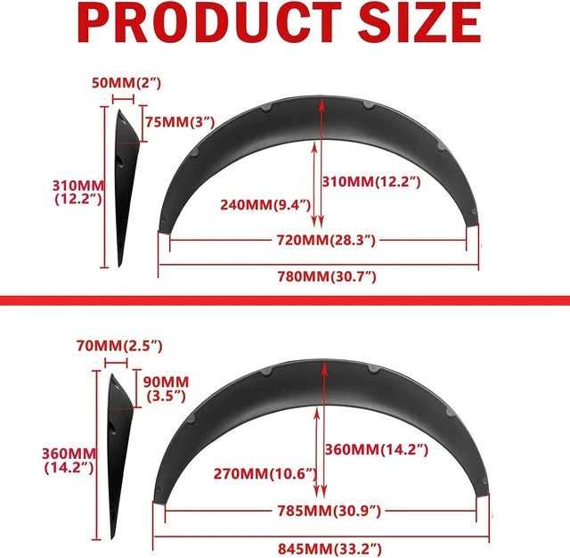 Alt view image 3 of 7 - 4PCS 780mm+840mm Universal Fender Flares Flexible Wide Body Car Kit Wheel Arches 2.25"/2.5", Pack of 4