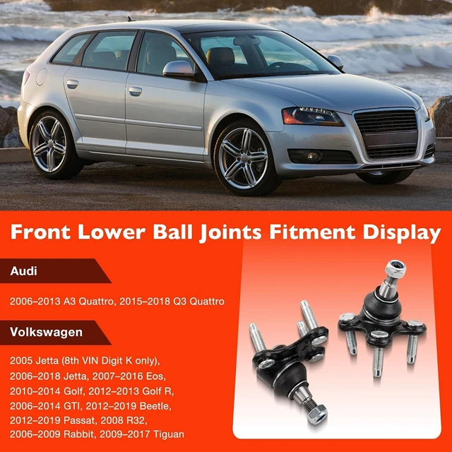 Alt view image 2 of 7 - Front Lower Ball Joint Fits 20052018 Volkswagen Jetta 2012-2019, Passat, Fits VW Golf, GTI, Beetle, Eos, Rabbit, Golf R, R32 and Audi A3 & Q3, Replaces K80662 K80663, 2 Pcs Suspension Ball Joints