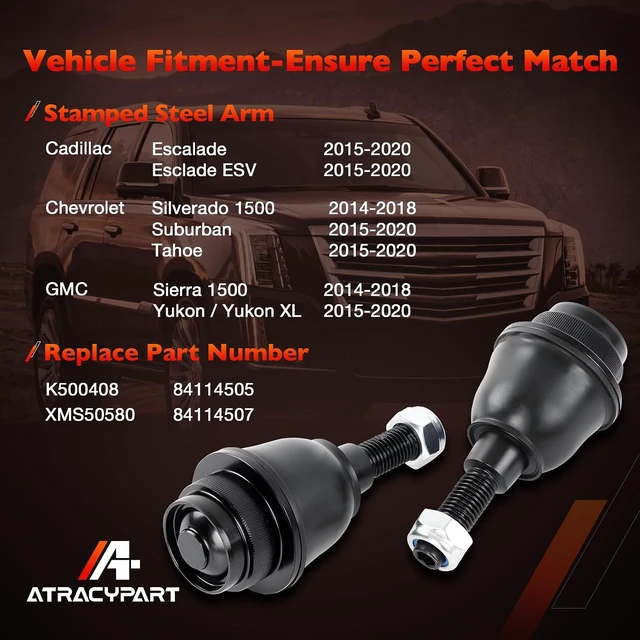Alt view image 2 of 7 - Front Lower Ball Joint Fits Chevy Silverado 1500 Suburban Tahoe Fits GMC Sierra 1500, Yukon, Yukon XL & Cadillac Escalade ESV, Replaces K500408, XMS50580, 84114505, 84114507, Includes 2 Pcs