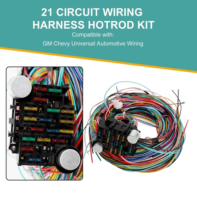 Alt view image 3 of 7 - Universal Extra Long Wires 21 Circuit Wiring Harness Hotrod Kit Compatible with GM Chevy Universal Automotive Wiring