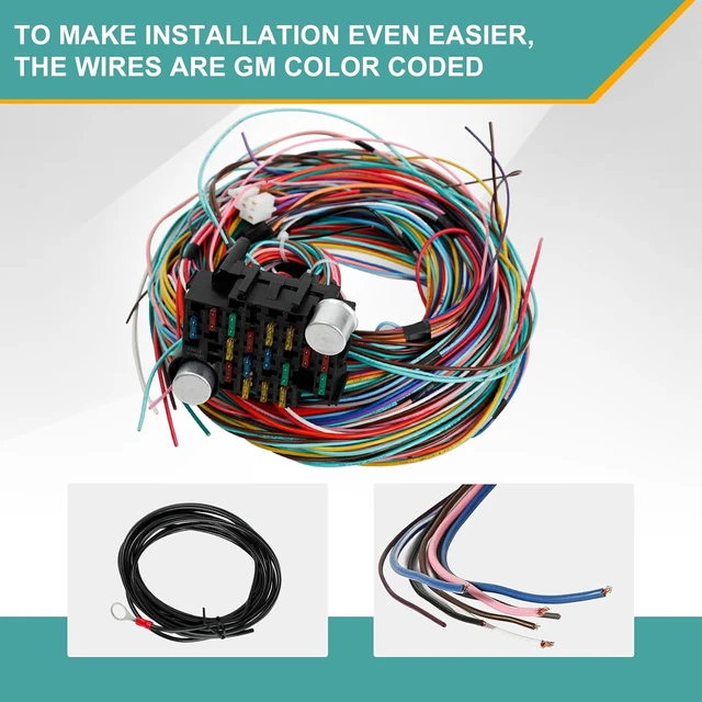 Alt view image 2 of 7 - Universal Extra Long Wires 21 Circuit Wiring Harness Hotrod Kit Compatible with GM Chevy Universal Automotive Wiring