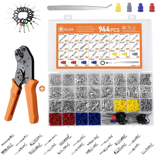 Main image of 945Pcs Pin Connector Kit,Car Electrical Wire Connectors Terminal Pins,21Type Non-Insulated Plug 1/1.5/1.8/2.2/2.8/3.5mm,Large Quantity&Easy Store with Ratchet Crimping Tool 22-16 AWG
