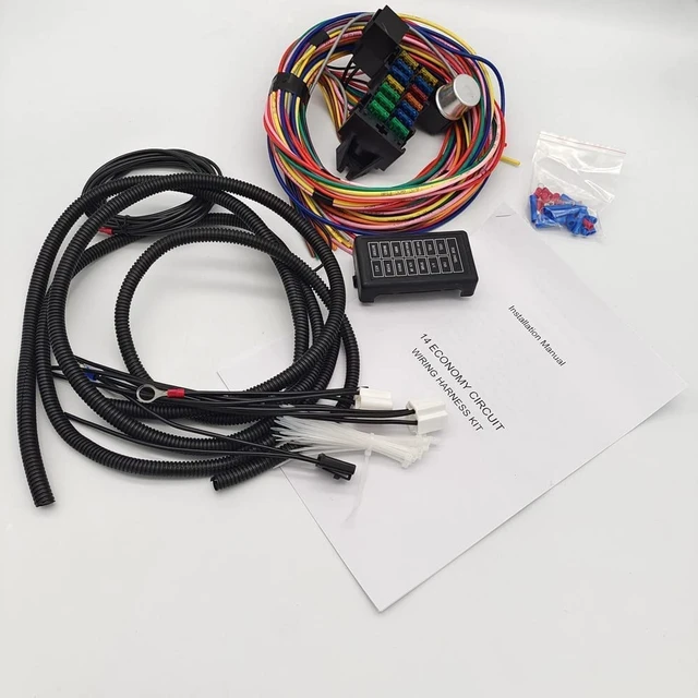 Alt view image 6 of 7 - Wiring Harness 14 Circuit Universal, Circuit Wiring Harness Kit 14 Fuse for Street Muscle Car, Hot Rod Wire Harness 12-14 Circuit Street Rod