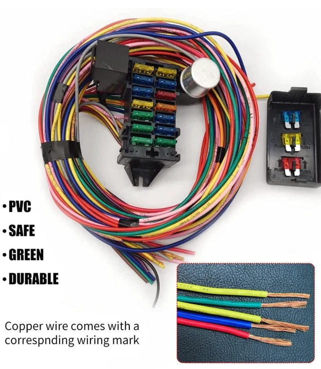 Alt view image 4 of 7 - Wiring Harness 14 Circuit Universal, Circuit Wiring Harness Kit 14 Fuse for Street Muscle Car, Hot Rod Wire Harness 12-14 Circuit Street Rod