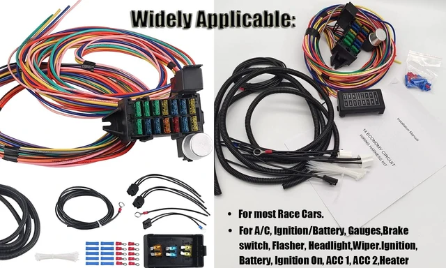 Alt view image 5 of 7 - Wiring Harness 14 Circuit Universal, Circuit Wiring Harness Kit 14 Fuse for Street Muscle Car, Hot Rod Wire Harness 12-14 Circuit Street Rod
