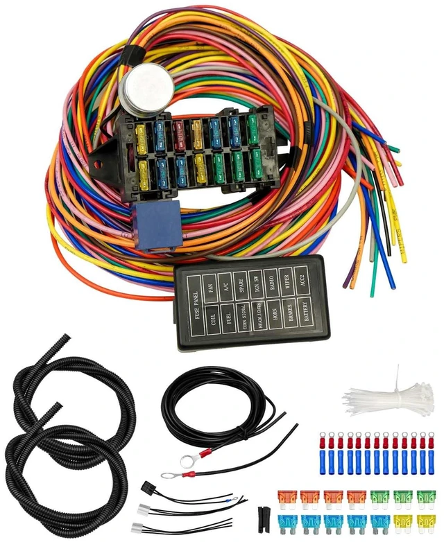 Main image of 14 Circuit Universal Wiring Harness Kit 12V Fuse Fit for Chevy Ford, Fit for Street Muscle Car Hot Rod XL Wires. Compatible with Chevy Ford Chrysler Mopar Muscle Car
