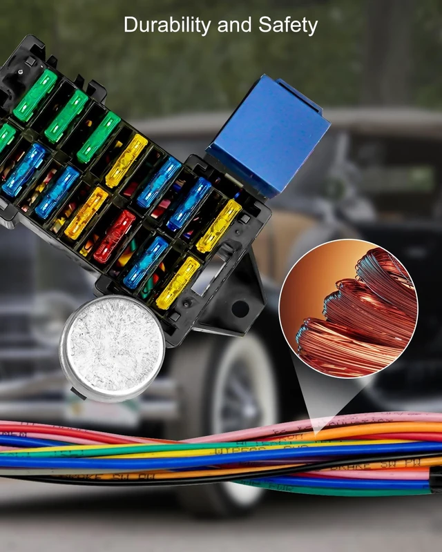 Alt view image 3 of 6 - 14 Circuit Universal Wiring Harness Kit 12V Fuse Fit for Chevy Ford, Fit for Street Muscle Car Hot Rod XL Wires. Compatible with Chevy Ford Chrysler Mopar Muscle Car