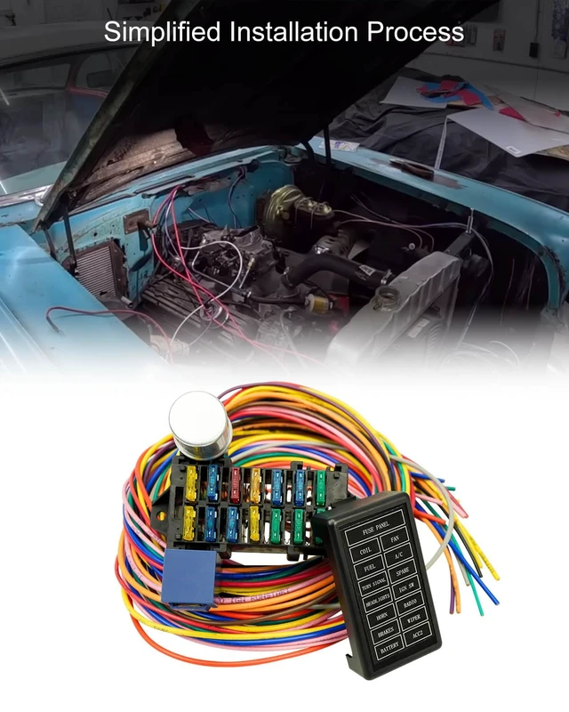 Alt view image 4 of 6 - 14 Circuit Universal Wiring Harness Kit 12V Fuse Fit for Chevy Ford, Fit for Street Muscle Car Hot Rod XL Wires. Compatible with Chevy Ford Chrysler Mopar Muscle Car