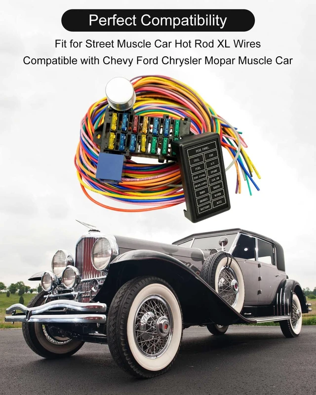 Alt view image 5 of 6 - 14 Circuit Universal Wiring Harness Kit 12V Fuse Fit for Chevy Ford, Fit for Street Muscle Car Hot Rod XL Wires. Compatible with Chevy Ford Chrysler Mopar Muscle Car