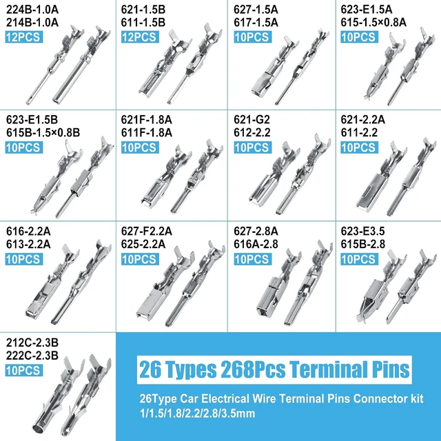 Alt view image 5 of 6 - Connector Pins Kit 567Pcs 26 Types - 1/1.5/1.8/2.2/2.8/3.5mm Automotive Terminal Pin 22-12 Gauge Car Electrical Male & Female Wire Pins, Wire Seals, Repinning Kit