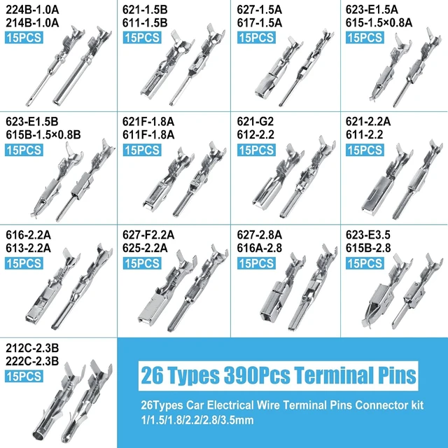 Alt view image 3 of 7 - Connector Pins Kit 840Pcs 26 Types - 1/1.5/1.8/2.2/2.8/3.5mm Automotive Terminal Pins 22-12 Gauge Car Electrical Male & Female Wire Pins, Wire Seals, Repinning Kit