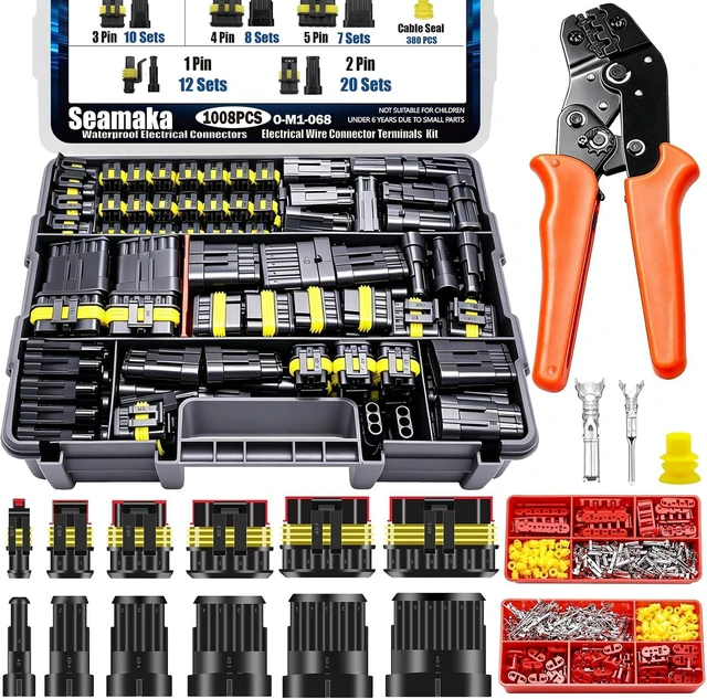 Main image of 1008PCS 63 Sets Waterproof Automotive Wire Connectors Kit 1/2/3/4/5/6 Pin Automotive Replacement Electrical Accessories Plug Connectors Kit Male and Female Connector with Ratchet Crimping Tool