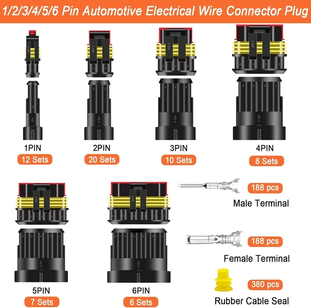 Alt view image 3 of 7 - 1008PCS 63 Sets Waterproof Automotive Wire Connectors Kit 1/2/3/4/5/6 Pin Automotive Replacement Electrical Accessories Plug Connectors Kit Male and Female Connector with Ratchet Crimping Tool