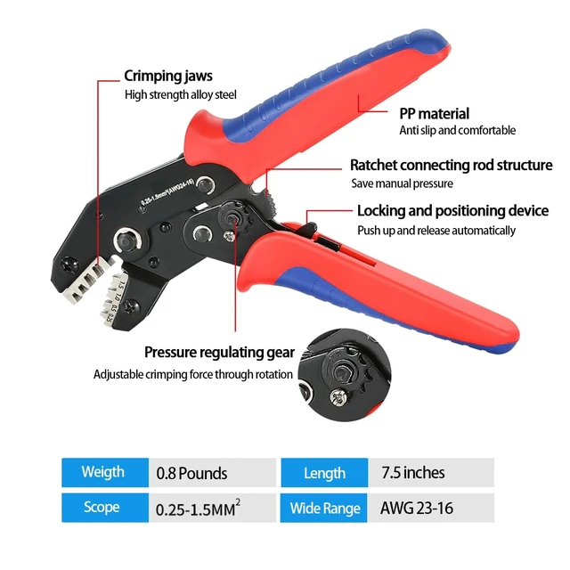 Alt view image 5 of 7 - 900Pcs 24Types of Pin Connector Kit and Terminal Pins with Crimping Tool 1/1.5/1.8/2.2/2.3/2.8/3.5mm Male&Female Non Insulated Wire Terminal Pin Kit with Ratchet Crimping Tool,Electrical Connector