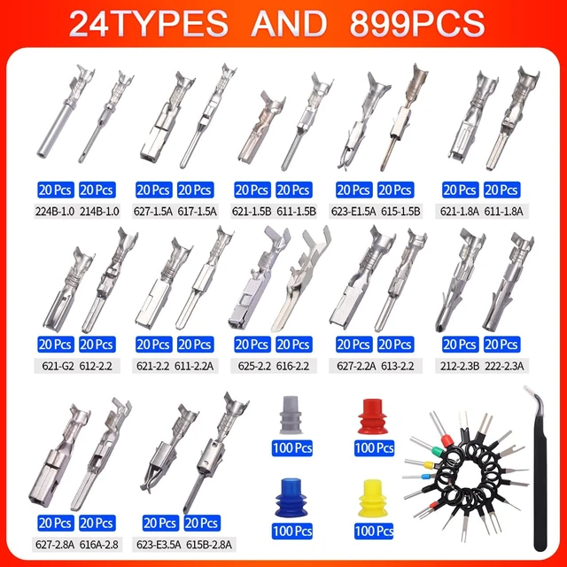 Alt view image 6 of 7 - 900Pcs 24Types of Pin Connector Kit and Terminal Pins with Crimping Tool 1/1.5/1.8/2.2/2.3/2.8/3.5mm Male&Female Non Insulated Wire Terminal Pin Kit with Ratchet Crimping Tool,Electrical Connector