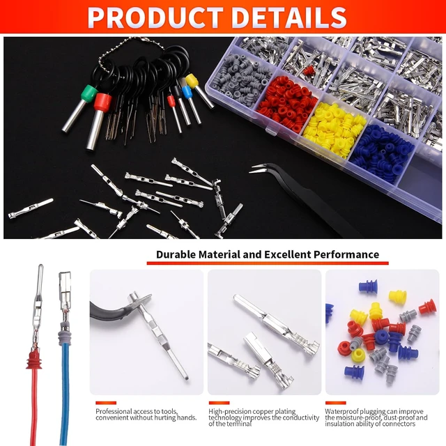 Alt view image 7 of 7 - 900Pcs 24Types of Pin Connector Kit and Terminal Pins with Crimping Tool 1/1.5/1.8/2.2/2.3/2.8/3.5mm Male&Female Non Insulated Wire Terminal Pin Kit with Ratchet Crimping Tool,Electrical Connector