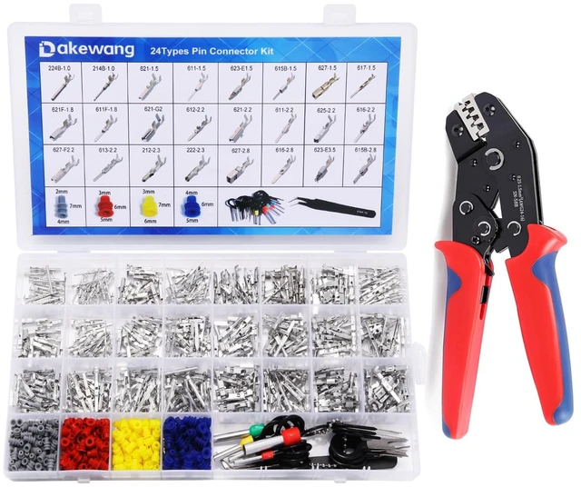 Main image of 900Pcs 24Types of Pin Connector Kit and Terminal Pins with Crimping Tool 1/1.5/1.8/2.2/2.3/2.8/3.5mm Male&Female Non Insulated Wire Terminal Pin Kit with Ratchet Crimping Tool,Electrical Connector