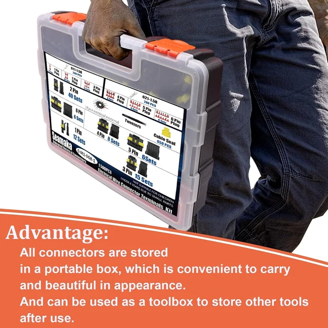 Alt view image 3 of 7 - 1500Pcs 89 Kits Waterproof Automotive Electrical Connectors 1/2/3/4/6 Male&Female Automotive Replacement Electrical Accessories 22-14AWG with Ratchet Crimping Tool and Wire stripper