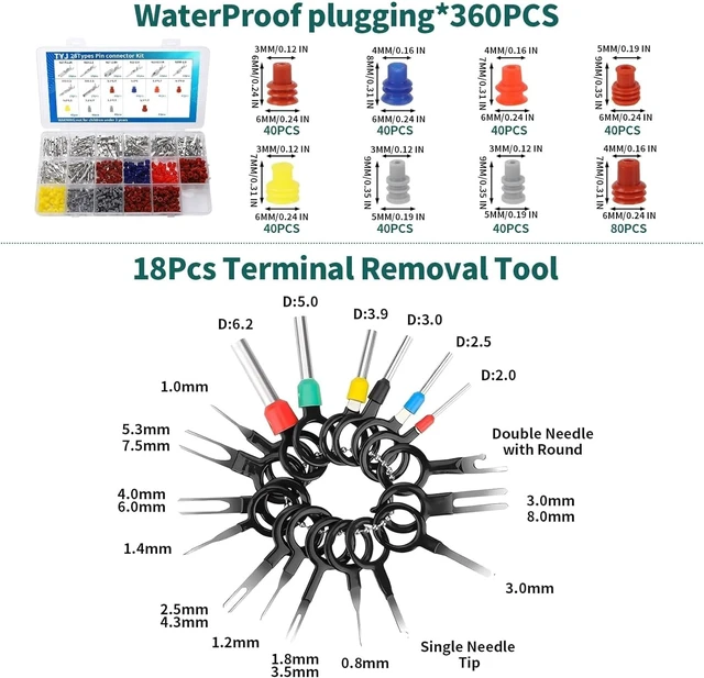 Alt view image 4 of 6 - 812Pcs Pin Connector Kit with Crimping Pliers - Terminal Pin 1/1.5/1.8/2/2.2/2.3/2.8/3.5mm Non-Insulated Plug Removal Male & Female Wire Pins - Automotive Car Electrical (813-Crimping Pliers)