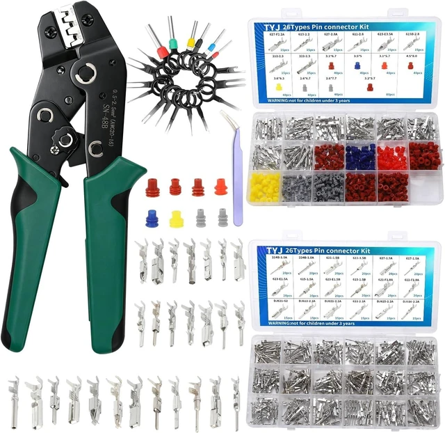 Main image of 812Pcs Pin Connector Kit with Crimping Pliers - Terminal Pin 1/1.5/1.8/2/2.2/2.3/2.8/3.5mm Non-Insulated Plug Removal Male & Female Wire Pins - Automotive Car Electrical (813-Crimping Pliers)