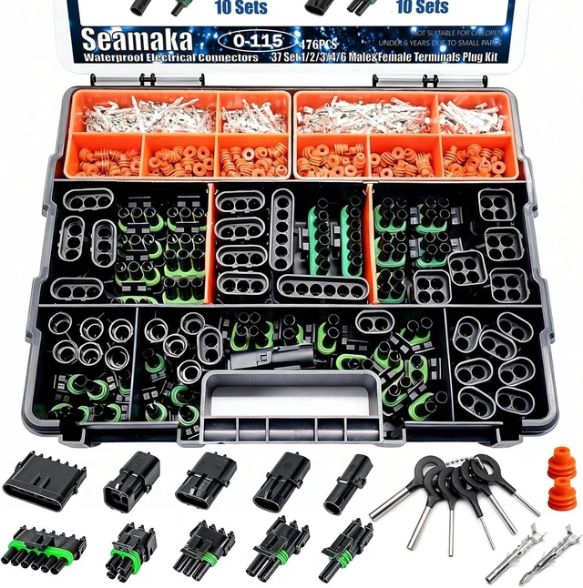 Main image of 476Pcs 37 Kits Weather Pack Connectors 1/2/3/4/6 Male&Female Pin 22-14AWG, Waterproof Automotive Electrical Connectors,Wire Harness Spark Plug Connector,Terminals Plug Kit with casing tool