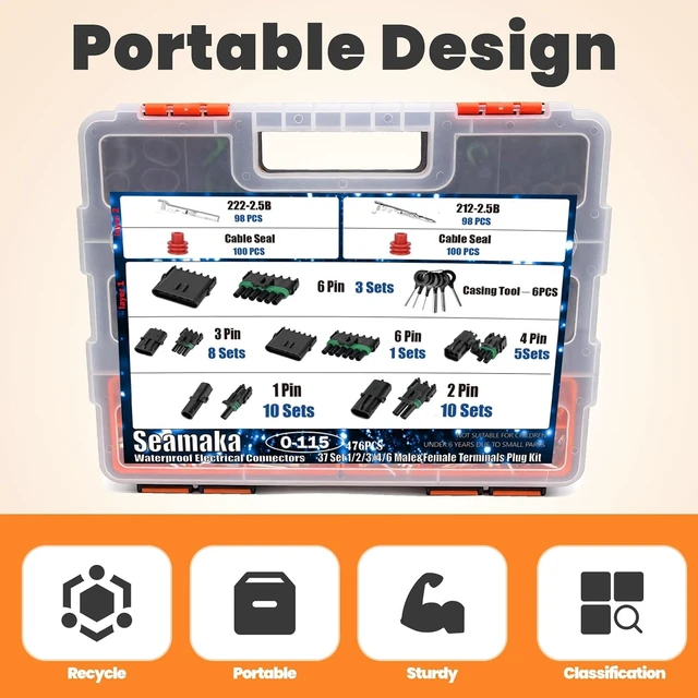 Alt view image 5 of 6 - 476Pcs 37 Kits Weather Pack Connectors 1/2/3/4/6 Male&Female Pin 22-14AWG, Waterproof Automotive Electrical Connectors,Wire Harness Spark Plug Connector,Terminals Plug Kit with casing tool